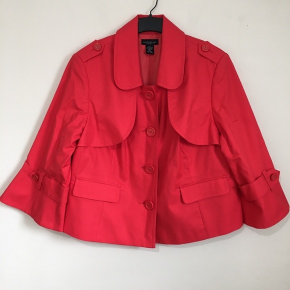 Rafaella red long sleeve button up cropped trench coat - Picture 1 of 16